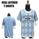 【閉店セール】アーガイルフェイクレイヤードTシャツ グレー メンズファッション キレイメ シンプル メンズカジュアル ネック メンズ ストレッチ アメカジ クー...
