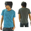 半袖Tシャツ ボーダー ボーダークルーネック カットソー メンズ 半袖Tシャツ 半袖カットソー ネック装飾 ホワイト グリーン ブラック メール便選べば送料30...