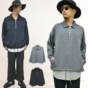 ハーフジップ メンズ シャツ ジャケット ジップジャケット ジャケット ワイド ビッグ ストリート 無地TRストレッチハーフジップシャツジャケット シンプル ビ...