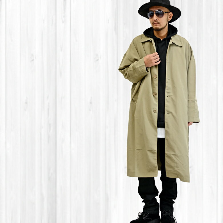 【閉店セール】ロング丈 ステンカラーコート メンズ スプリングコート メンズ ステンカラーコート メンズ 秋 アウター ロングコート ライトアウター ベージュ ...