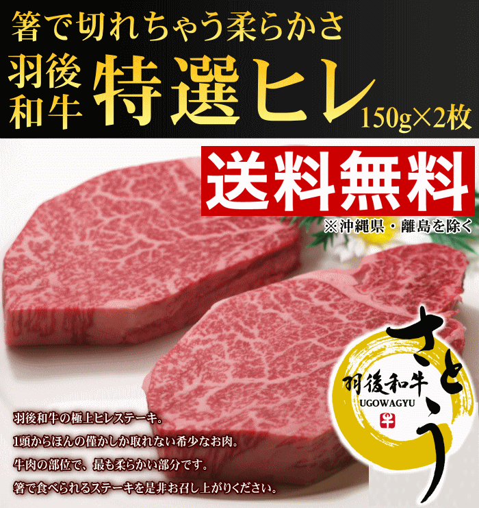 《送料無料！お中元セール》秋田県産　羽後和牛　特選ヒレステーキ　300g