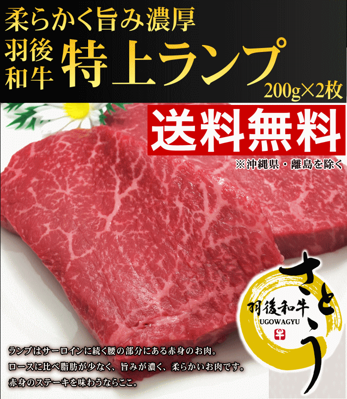 《送料無料！お中元セール》秋田県産　羽後和牛　特上ランプステーキ　400g