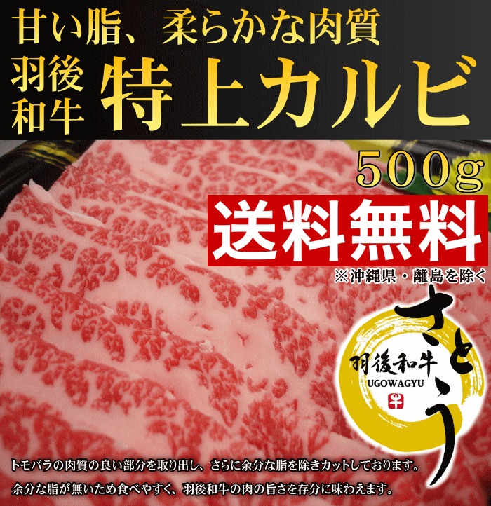 《送料無料！お中元セール》秋田県産　羽後和牛　特上カルビ　500g