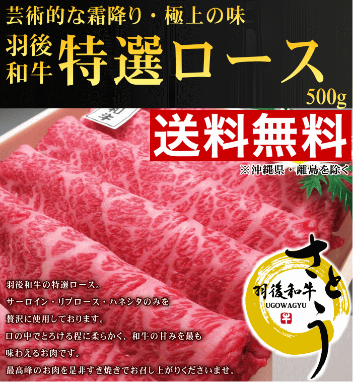 楽天羽後和牛さとう《送料無料！お中元セール》秋田県産　羽後和牛　特選ロース　500g