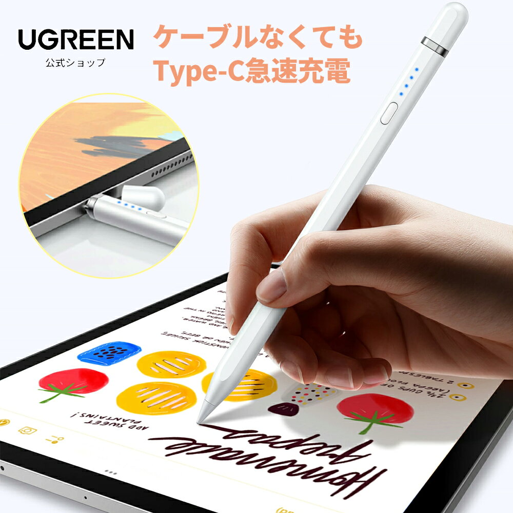 UGREEN タッチペン iPad Type-c 充電 替芯付き マグネット内蔵 極細 残量表示 超高感度 超高精度 磁気吸着 超高感度 途切れ/遅延/ズレ/誤操作防止 傾き感知 軽量 耐久 収納便利 iPad用 iPad Air 4 5 6 7 iPad Pro iPad mini 6 7