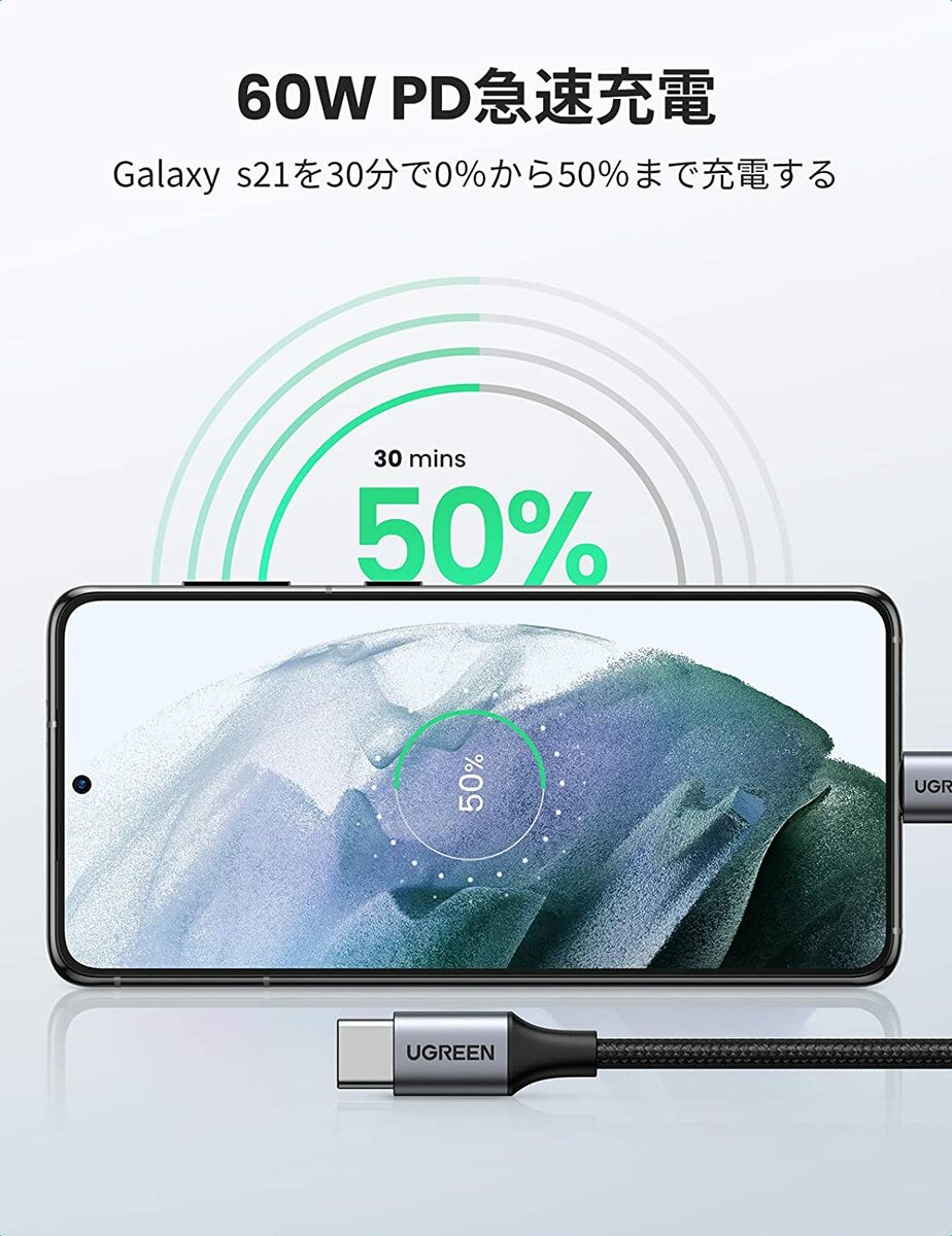UGREEN PD対応 USB Type C ケーブル 60W 3A 急速充電 タイプC Android 充電ケーブル typec ケーブル usbc ケーブル 高耐久性ナイロン編み 断線防止 MacBook iPad Pro 2018 Xperia Galaxy S9 Pixel 3 2 XL iPhone 16/iPhone 15 0.5M 1M 2M 3M