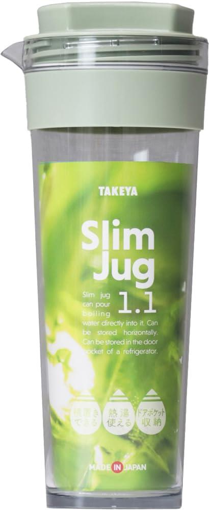 タケヤ化学工業(Takeya) スリムジャグ 1.1L グリーン 熱湯対応 横置きもできる 冷蔵 庫ドアポケット対応 冷水筒