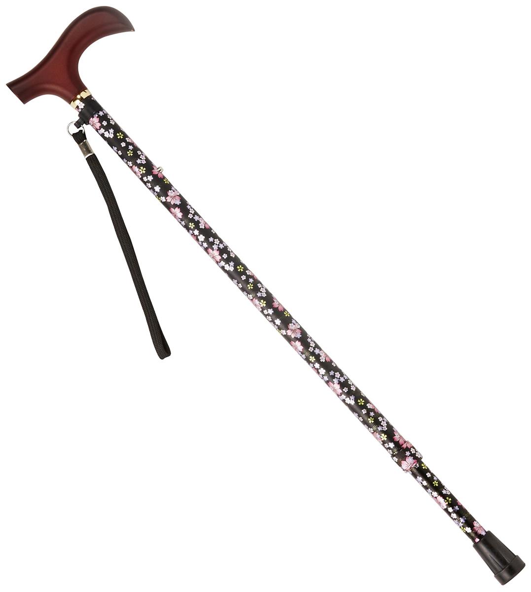 ウェルファン 夢ライフステッキ 柄杖伸縮型 スリムタイプ 桜ブラック
