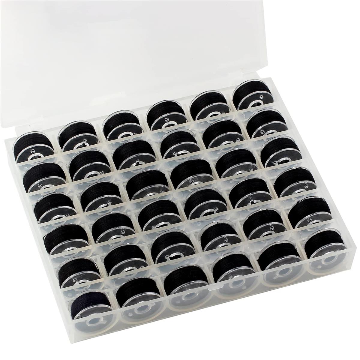 Windman 縫い糸付きボビン 黒 36粒入り 家庭ミシン用下糸 60番 高さ11.5mm 対応可 刺しゅう用下糸 ボビンホルター下糸 ボビンボックスセット ミシン糸付きボビンボックスセット 透明ボビン 収納ボックス 家庭用 実用的 DIY用 縫製ボビン (黒)