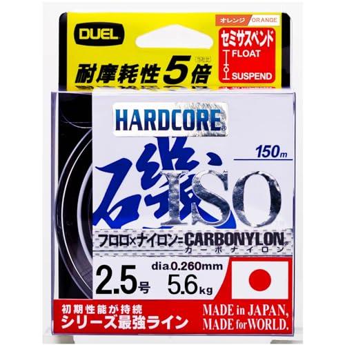 スタイル：2.5号◆商品名：DUEL(デュエル) HARDCORE(ハードコア) カーボナイロンライン 2.5号 HARDCORE ISO 150m 2.5号 O 高視認オレンジ H3402-O素材:カーボナイロン/全長:150m/2.5号高視認オレンジ標準強力(kg):5.6標準直径(mm):0.260フロロを超える低伸度性と耐摩耗性、ナイロンを凌駕する耐久性を備えたハイブリッドライン。驚異の耐摩耗性5倍これまでにない表面滑性による抜群の遠投性と操作性。ラインの軌道が見やすい高視認性セミサスペンドライン。CARBONYLON PATENT P.:フロロカーボンとナイロンをブレンドした超強力複合素材カーボナイロン採用。初期性能が持続。シリーズ最強ライン。