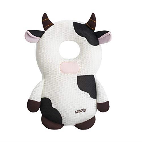 【ベビーアムール】Bebamour 赤ちゃんのごっつん防止リュック 転倒防止リュック H型肩紐 ベビーヘッドガード クッション 怪我防止 頭部と背部への保護パッド (メッシュ-乳牛)