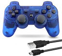 Fancyan PS3 用 ワイヤレスコントロー ラー 6軸センサー DUAL SHOCK3 ゲームパット 互換対応 USB ケーブル 日本語説明書 (透明ブルー)