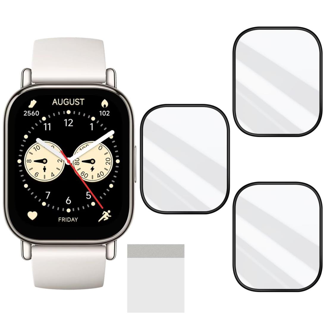 JCJCLY【3枚セット】対応 Redmi Watch 5 Lite 保護フィルム PET複合材 炭素繊維素材製 3D曲面カバー硬度9H 耐衝撃 衝撃吸収 高透過率 高感度 ラウンドエッジ加工 指紋防止 貼り付け簡単 自動吸着 気泡防止 JCRW5L3B