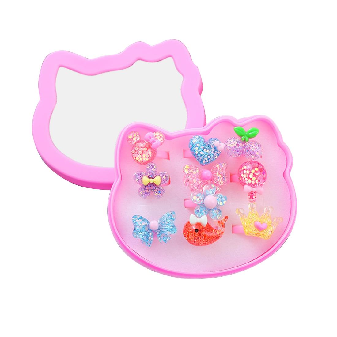 AAGWW 子供 リング 指輪 おもちゃ リングセット 女の子 かわいい ジュエリー 誕生日プレゼント ファッション (猫のデザインのキラキラしたギフトボックス入りのリング10個)