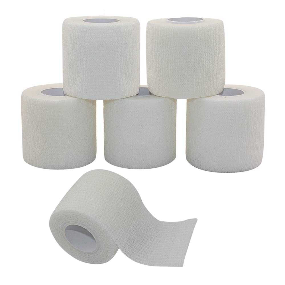 MINGYUE伸縮包帯 弾性包帯 テーピングテープ 自己粘着性 5cm×6rolls 手で切れる(ホワイト)