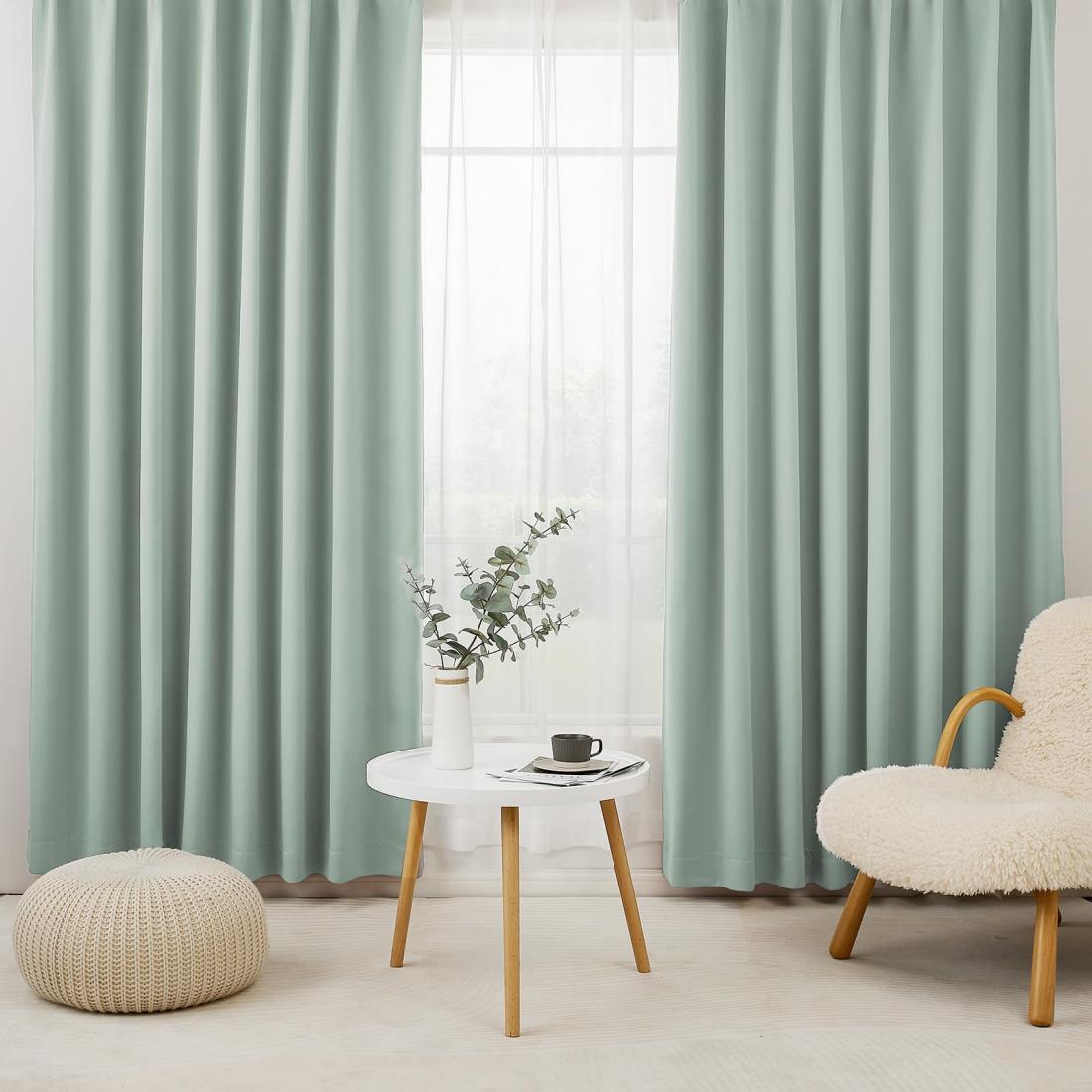 Hansleep カーテン 遮光カーテン 4枚セット 1級遮光 カルダモングリーン 幅100cm丈140cm 断熱 防寒 防音 省エネ 無地 洗える 寝室 リビング用 (ドレープカーテン2枚・レースカーテン2枚)