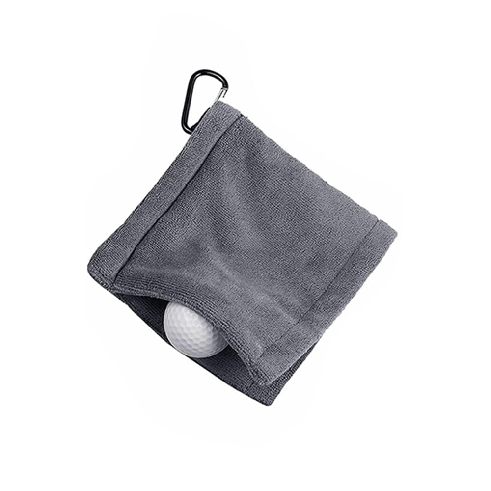 MOCOXYKLXY ゴルフ タオル ゴルフボールクリーナー ゴルフ用清潔具 カラビナと 便利 防水 キーホルダーバックル 14*14cm ゴルフボールクリーニングタオル (グレー)