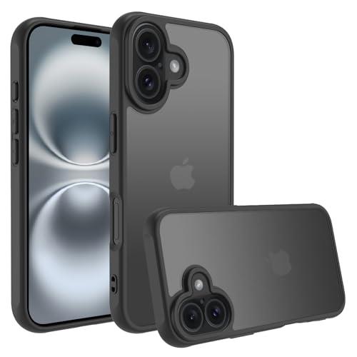 iphone 16 ケース iphone ケース iphone16 ケース スマホカバー 耐衝撃 指紋防止 滑り止め マット半透明 黄ばみなし レンズ保護 米軍MIL規格アイフォン 16 用カバー インチ PinLiSheng (ブラック, i Phone 16)