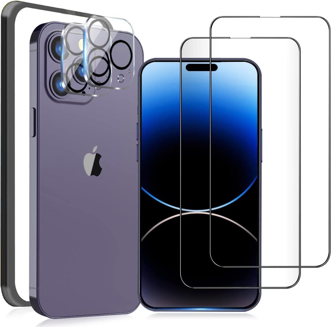 i Phone14Pro ガラスフィルム 全面保護［2枚］i Phone14Pro カメ ラフィルム［2枚］アイフォン14Pro保護フィルム あいふおん14Pro ガラス i Phone14プロ 液晶保護 画面保護シート 【浮きなし/高透過率で/ガイド枠付き】