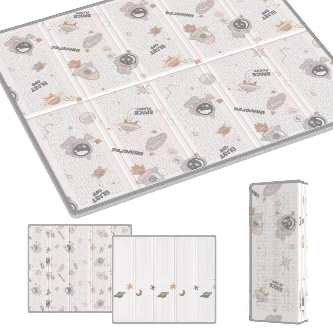 プレイマット 赤ちゃん 厚手 大判 ベビーマット 折り畳み 赤ちゃんマット 防水 ベビープレイマット 持ち運び お昼寝マット 防音 衝撃吸収 収納袋付き 収納しやすい 子供部屋 ピクニック (飛行船+宇宙, 160cm×180cm×1cm)