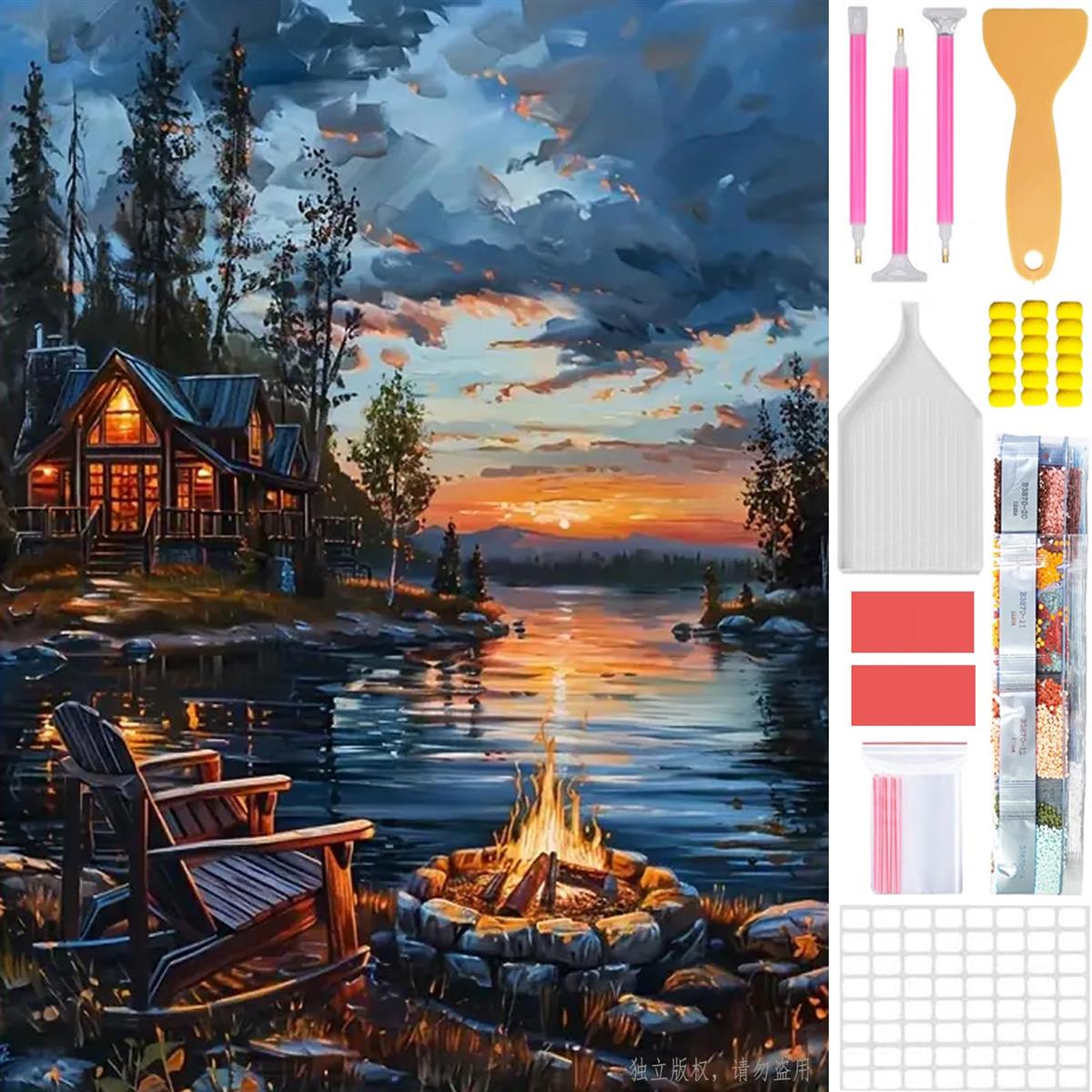 Amyaker ダイヤモンドアート キット 海辺かがり火 四角いビーズ 全面 ダイアモンドビーズ絵画キット 日..