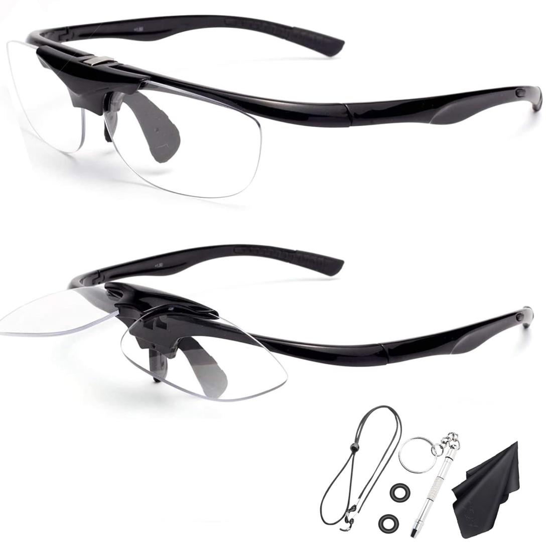 Soarea 跳ね上げ老眼鏡 跳ね上げ式 老眼鏡 跳ね上げ メンズレディースフリップアップリーディンググラス 掛け外し不要 フィティング 調整可能 DIY 園芸 釣り 裁縫 料理 読書 (ブラック, 3.5)