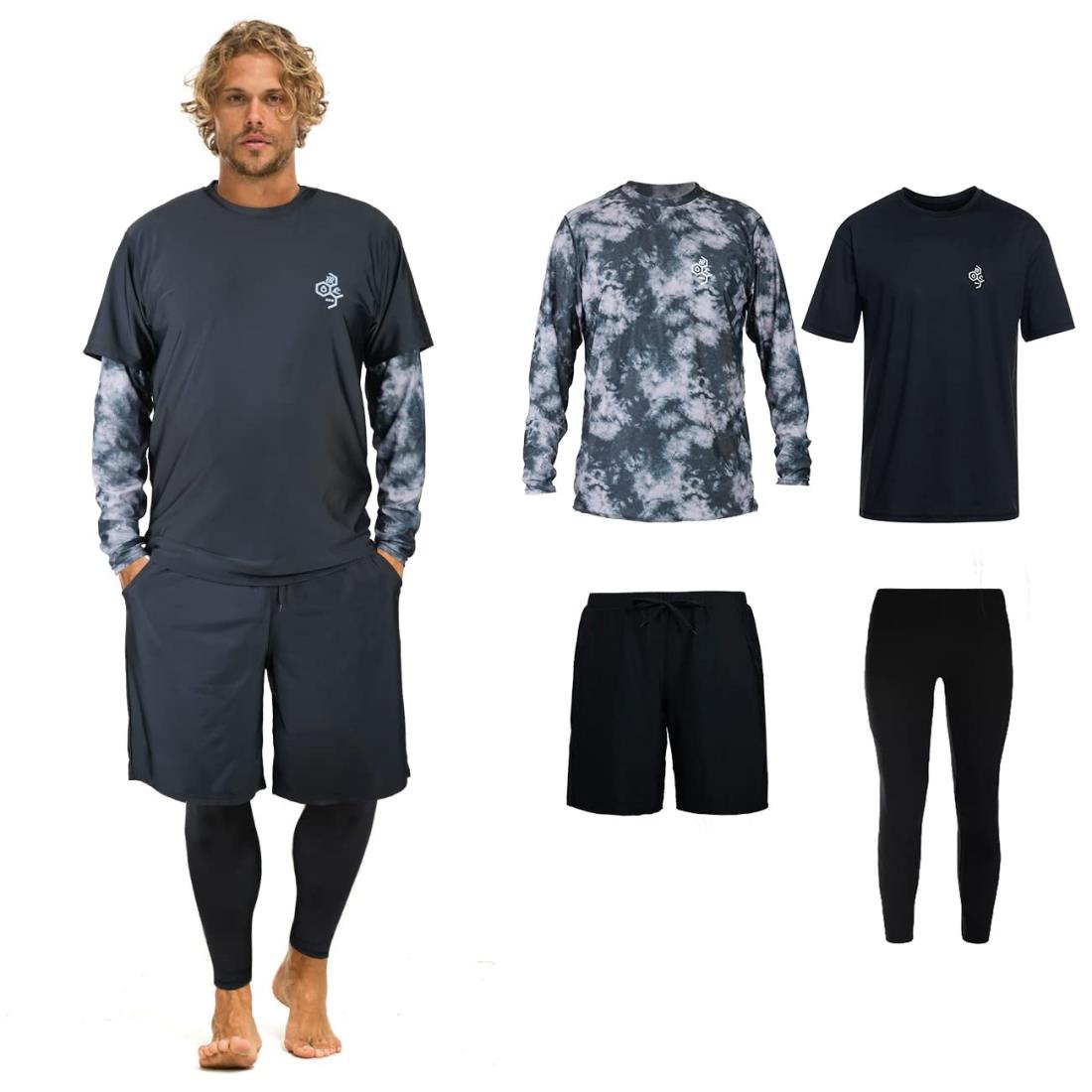 【ARMOTO】ラッシュガード メンズ 水着 長袖 パーカー レギンス サーフパンツ フィットネス 豪華四点セットUVカット UPF50+・吸汗速乾 水泳 水陸両用 大きいサイズ