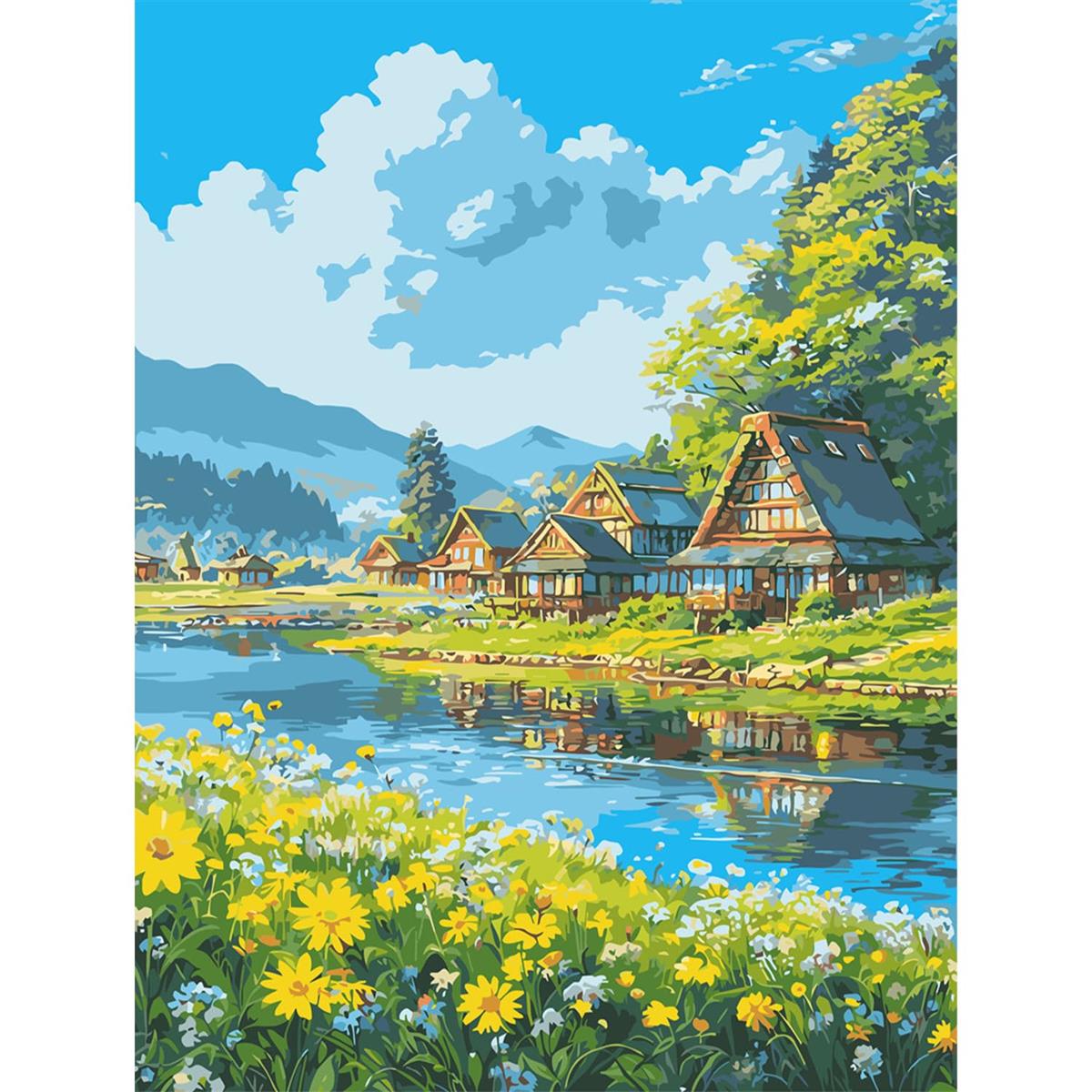 ダイヤモンドアートキット自然風景 5Dモザイクビーズ アート青空 白雲 山々手芸 DIY ダイヤモンドペインティング 森林川花畑 絵画キット全面貼り付けタイプ ...