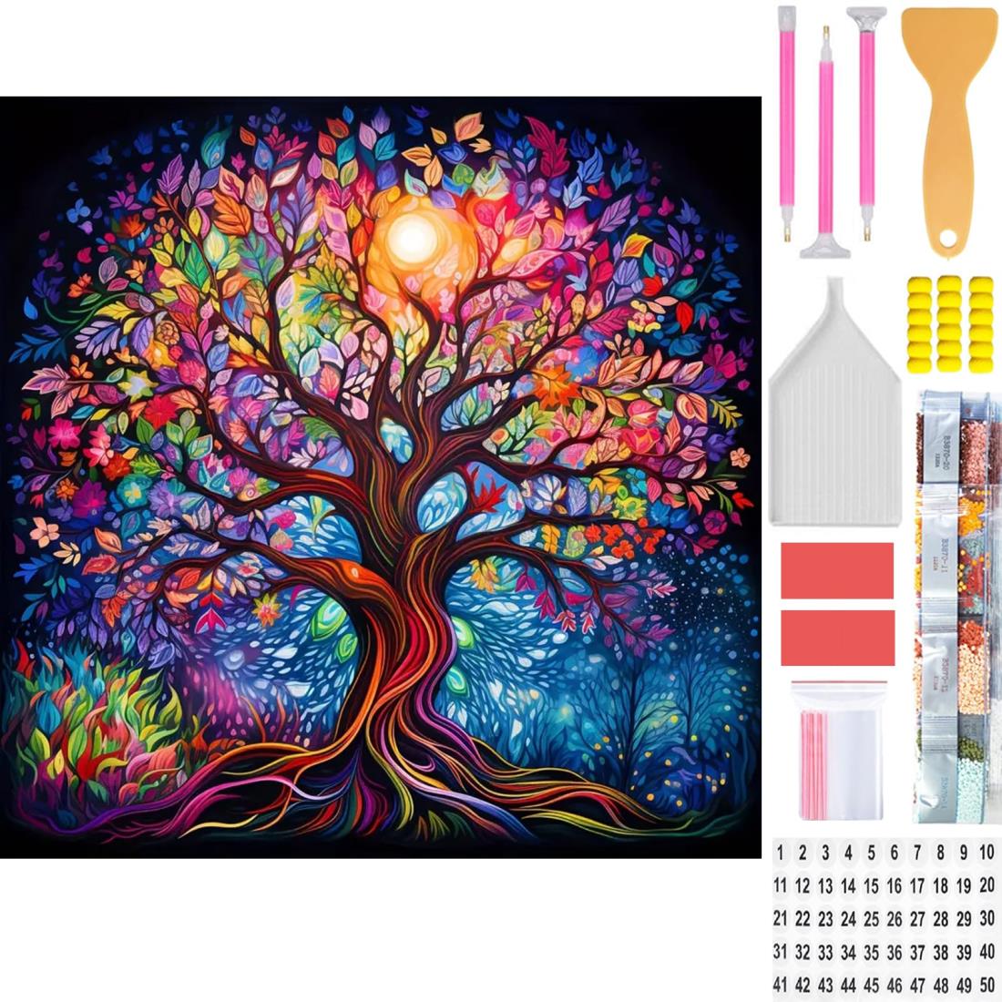 Amyaker ダイヤモンドアート キット 四角いビーズ 全面 ダイアモンドビーズ絵画キット DIY 手作り絵画 手芸キット モザイクアート 5D モザイクアート ダイヤモンド塗装 全面貼り付けタイプ 30x30cm 生命の木