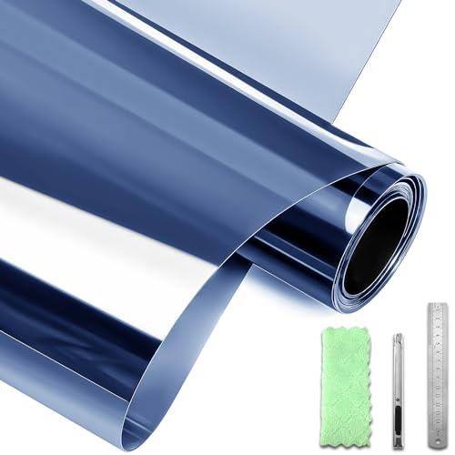 DARUITE 窓断熱シート マジックミラー UVカットフィルム 目隠しフィルム 窓のサングラス省エネフィルム めかくしシート 遮熱遮光 断熱効果 目隠しシート フィルム ミラー 水で貼る 剥がせる マジックミラー 飛散防止 (60x200cm/ブルーシルバー)