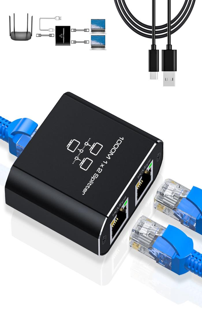 LAN 分配器 LAN ケーブル 分岐 RJ45 1000Mbps 1入力2出力 2台同時使用 Cat5 Cat5e Cat6 Cat7 Cat8対応 ネットワーク拡張 ネットワーク同時利用 二股同時出力 PS5/PS4対応 データー伝送 2画面PC対応