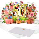 Magic Ants 50周年記念カード バースデーカード 結婚50周年記念カード 立体グリーティングカード 50歳バースデーカード お祝いカード バラの花束付...