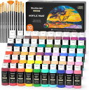 Shuttle Art アクリル絵の具 50色セット アクリル顔料 筆12本付き 速乾 防水 耐久 60ml 鮮やか メタリック 蛍光色 大容量 伸びがいい イ...