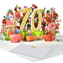 Magic Ants 70周年記念カード バースデーカード 結婚70周年記念カード 立体グリーティングカード 70歳バースデーカード お祝いカード バラの花束付...