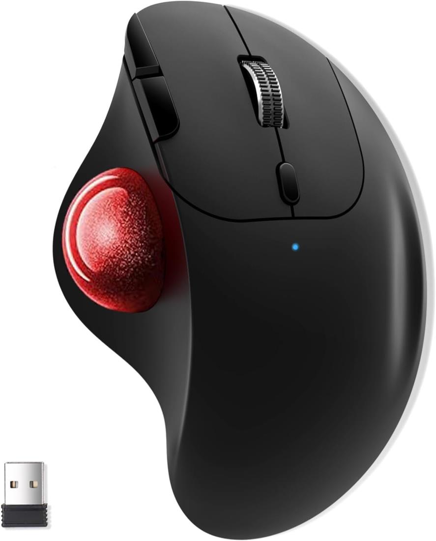 Ewin トラックボールマウス Bluetooth＆2.4GHz両対応 3台同時接続 トラックボール マウス【NEWモデル】 ワイヤレス マウス 親指 静音タイプ 高精度 エルゴノミクス 瞬時接続 無線マウス 7ボタン 進む/戻るボタン Windows/Mac/iOS/Android多機種対応 (赤)