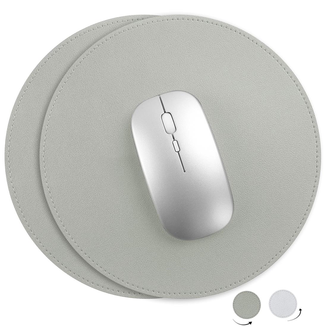 YSAGi マウスパッド PUレザー 埃 水防止 たくさんの色 滑り止め 薄型マウスパッド 耐久性良い 光学式マウス対応 二枚セット (灰緑色, 丸型)