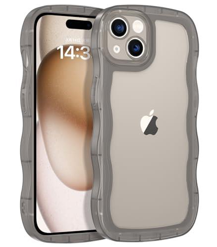 BENTOBEN i Phone 15 ケース クリア TPU 韓国 可愛い ウェーブ ソフト 滑り止め 薄型 軽量 耐衝撃 おしゃれ スマホケース ストラップホール付き アイフォン15 ケース ブラック(2)