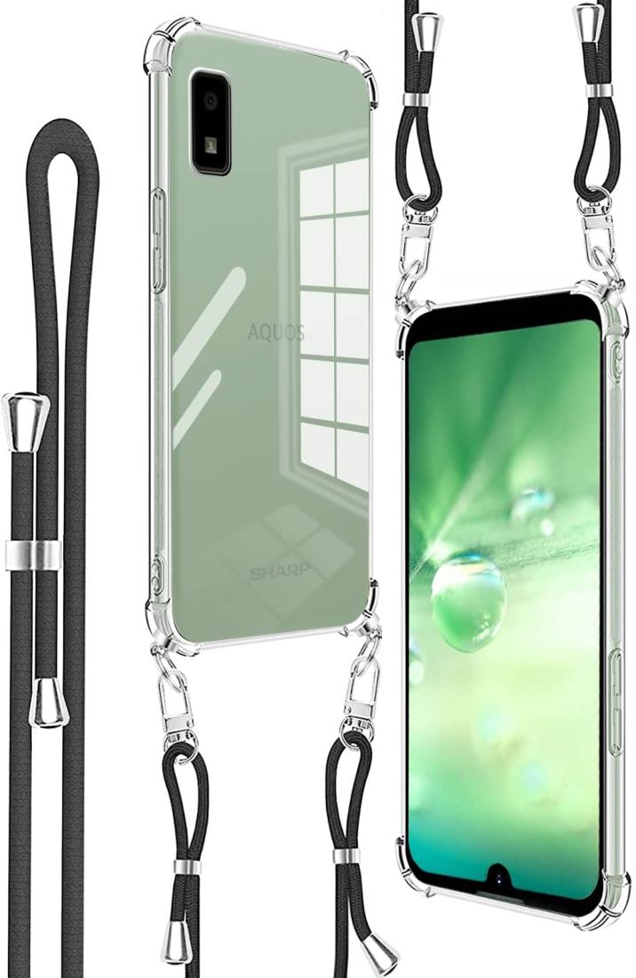 Denaisii AQUOS Wish / wish2 ケース ショルダー 耐衝撃 クリア スマホ カバー 可能 調節可能な ショルダー 肩がけ 首掛け 紐付き 薄型 縄掛け ケース 斜めかけケース 透明 クロスボディネックレス より良い滑り止め、TPU 吸収 ワイヤレス充電対応 携帯 スマホケース【縄掛け