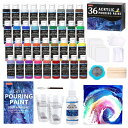 Shuttle Art アクリルポーリング絵の具 アクリル顔料 36本セット 32色(白4本と黒2本入り) 60ml ストレーナー付き 注ぐアートワーク用 画材...