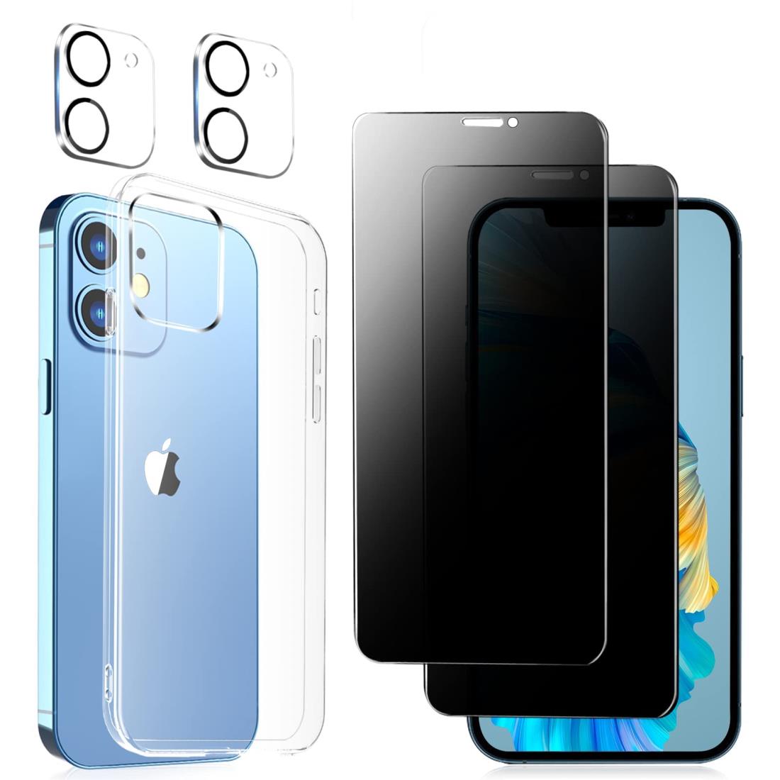 iphone12mini ガラスフィルム 覗き見防止【2枚】+ iphone 12miniカメ ラフィルム【2枚】+ iphone 12 mini 専用カバー アイフォン12ミニ フィルム のぞき見防止 あいふおん12mini 自動吸着 気泡ゼロ 指紋軽減 飛散防止 あいふおん12ミニ用 フィルム