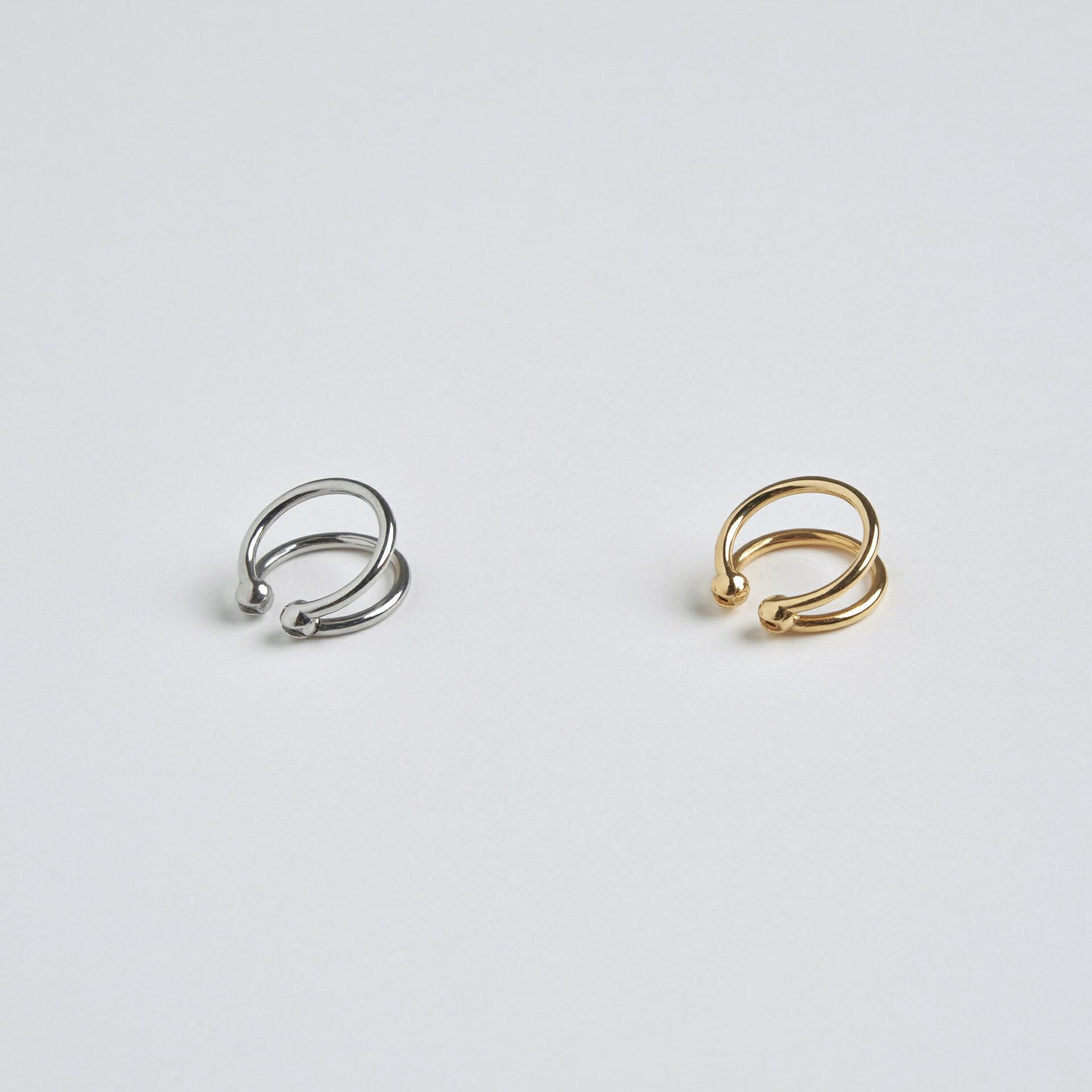 ダブルリングイヤーカフス 男女兼用 片耳用 サージカルステンレス