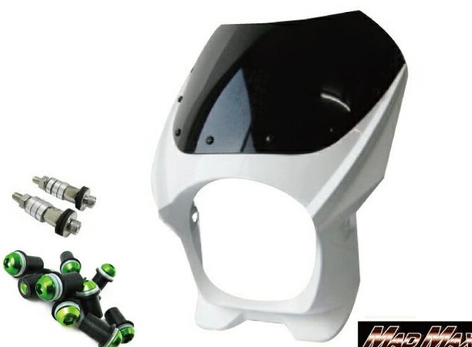 MADMAX 180φ ビキニカウル ホワイト M8取付 +スクリーンボルト グリーン付属 （M8-DZY2A-W-GR) MAD MAX マッドマックス 緑
