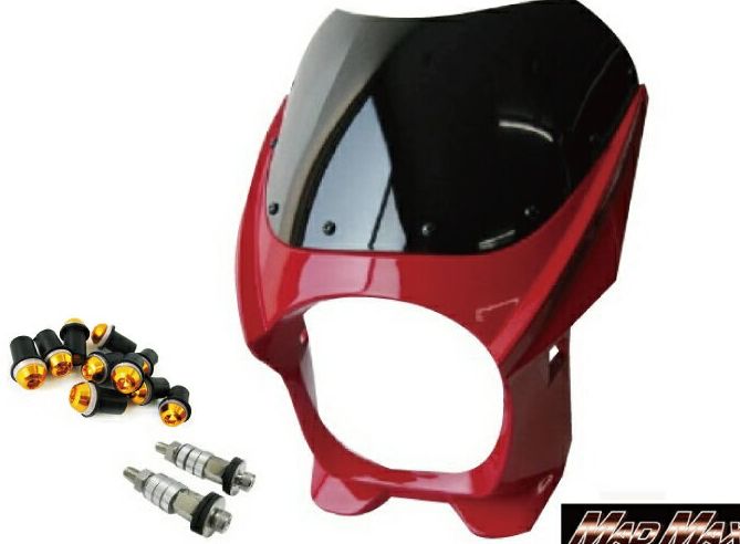MADMAX 180φ ビキニカウル レッド M8取付 +スクリーンボルト ゴールド付属 （M8-DZY2A-R-G) MAD MAX マッドマックス 赤色×ゴールドボルト 金ボルト
