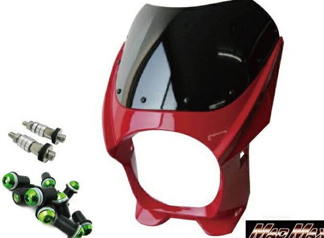 MADMAX 180φ ビキニカウル レッド M8取付 +スクリーンボルト グリーン付属 （M8-DZY2A-R-GR) MAD MAX マッドマックス 赤色×緑ボルト