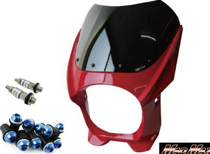 MADMAX 180φ ビキニカウル レッド M8取付 +スクリーンボルト ブルー付属 （M8-DZY2A-R-L) MAD MAX マッドマックス 赤色×青ボルト