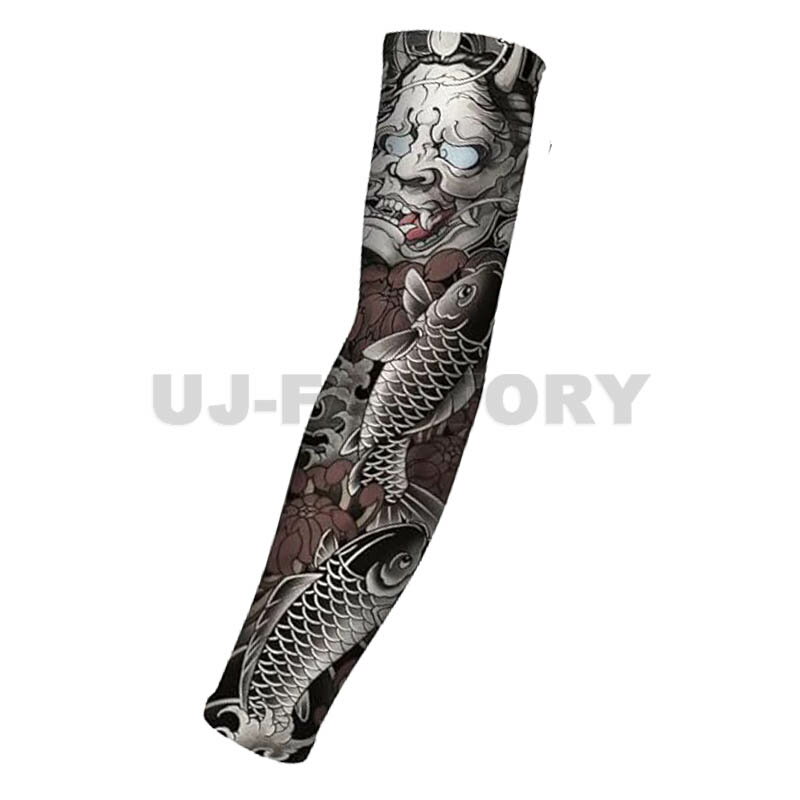 タトゥーアームカバー 般若と鯉×2枚・鶴×2枚のお得な 左右2セット 4枚 和柄 桜 和風 伸縮素材 タトゥースリーブ 腕カバー 日焼け UV対策 おしゃれ　ポスト便無料　TATOO 入れ墨 フェイク 和彫