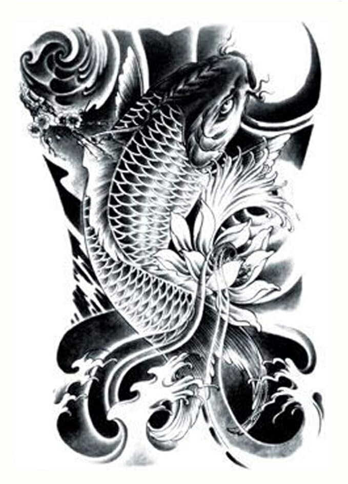 タトゥーシール 鯉 刺青シール 和柄 フェイクタトゥー 12cm×18.5cm 腕 脚 W087 リアル和彫 防水・耐久性あり!定形外無料 TATOO 入れ墨 フェイク