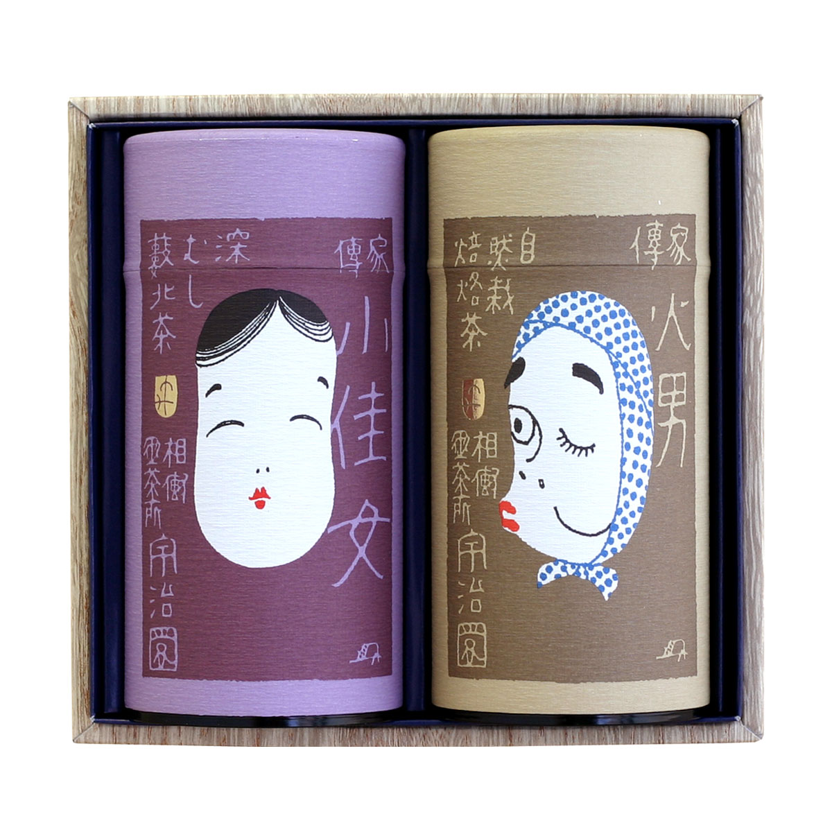 【深蒸し煎茶 小佳女 “おかめ” 進物缶入り (150g)・浅火ほうじ茶 火男 “ひょっとこ” 進物缶入り (80g)】 お中元 夏ギフト 御中元 暑中お見舞い ギフト 贈り物 煎茶 深蒸し煎茶 ほうじ茶 日本茶 茶葉 宇治園 高級茶 火男 ほうじ茶 ギフト