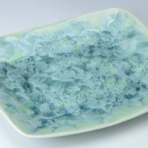 皿 京焼 清水焼 磁器製 日本製 器 長角皿 花結晶（緑） はなけっしょう（みどり） おしゃれ 高級 プレゼント 人気 和食器
