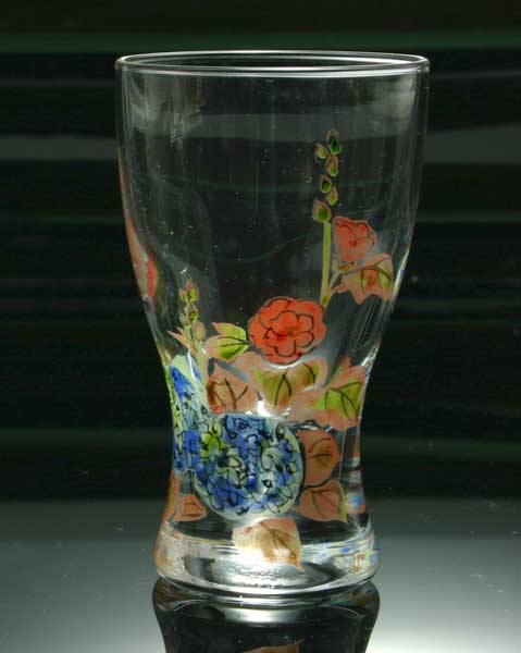 京焼き絵付け 冷酒グラス ギフト 十二ケ月花鳥図（立葵）